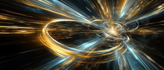 Poster - Abstract Light Trails with Golden and Blue Hues Creating a Dynamic and Energetic Composition