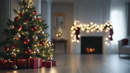 Wall Mural - christmas greeting card mockup with festive decorations. generative ai