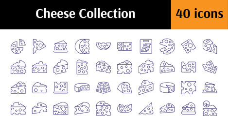 Pack of Line Icons of Cheese. Minimalistic Linear Pictogram for Web and Graphic Design, Apps, Banners, Social Network and Cards