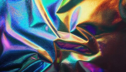 Fototapete - iridescent holographic fabric texture with vibrant rainbow folds for digital design, web background, branding visuals, and abstract print graphics


