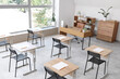 © Pixel-Shot - Interior of modern empty classroom prepared for exam