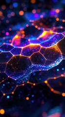 Wall Mural - Glowing digital network, abstract connections, vibrant background. Used for technology, science, or data visualization