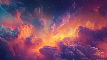 Wall Mural - Vibrant abstract cloud landscape with glowing light in dreamy sky