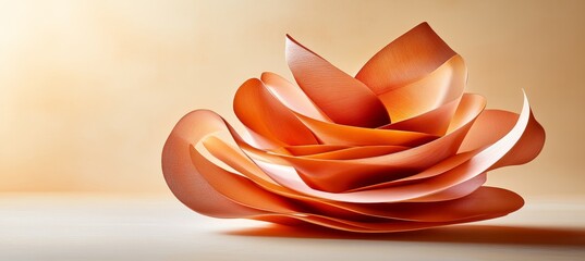 Wall Mural - abstract sculpture of earthy brown paper folds, dynamic waves and graceful curves on a soft gradient