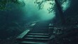 © Crafted - Misty forest path with stone steps leading upward