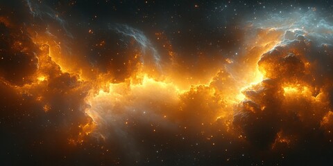 Wall Mural - stunning view of a vibrant cosmic nebula glowing with brilliant orange and yellow hues against a dar