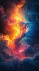Wall Mural - vibrant cosmic nebula with swirling orange and blue colors in a starry expanse showcasing celestial 