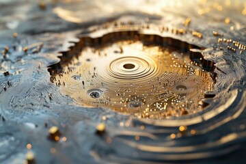 Fototapete - Abstract 3D rendering of a circuit board, resembling a futuristic, technological landscape.
