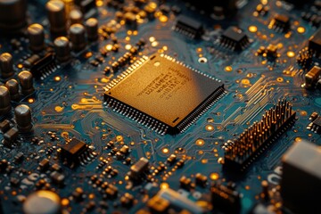 Poster - Close-up of a circuit board showcasing intricate electronic components and pathways.