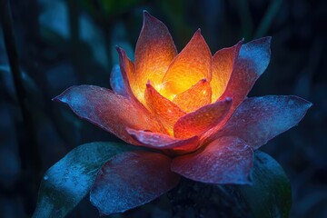 Aufkleber - A luminous flower glows with an inner light, petals radiating warmth in the dark.