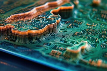 Leinwandbilder - Close-up of a circuit board's intricate design, showcasing its complex layers and copper pathways.