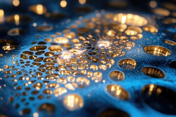 Poster - Abstract close-up of a metallic surface with intricate, gold-filled, organic patterns.  Glowing, textured, and visually stunning.