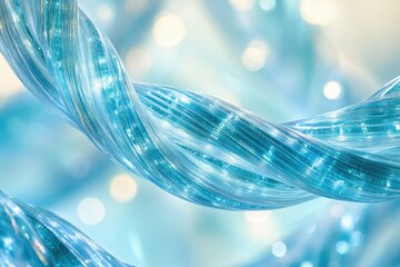 Aufkleber - Abstract image of swirling, luminous blue fiber optic cables against a bokeh background.