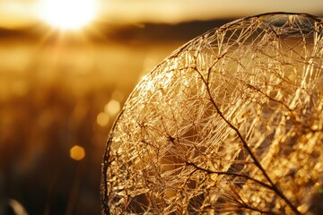 Poster - Golden sunrise illuminates a delicate, frost-covered plant, creating a stunning natural art piece.