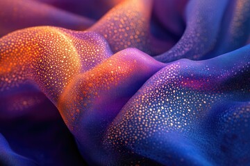 Aufkleber - Close-up of iridescent fabric with orange and purple hues, speckled with gold.