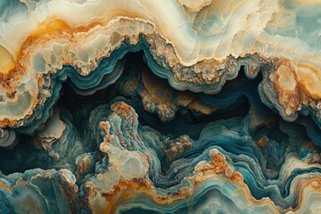 Aufkleber - A mesmerizing close-up of a gemstone revealing intricate layers of blue, teal, and golden hues, showcasing its captivating natural beauty.