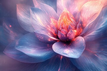 Aufkleber - Glowing ethereal flower, delicate petals with inner light, vibrant colors, digital art.