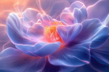Aufkleber - A luminous, ethereal flower with delicate, translucent petals in shades of blue and orange.