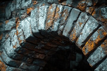 Poster - Close-up of an aged stone archway, showing weathered bricks with orange accents.