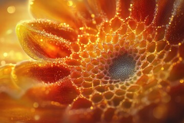 Poster - Close-up of a radiant orange flower, glistening with dew, revealing intricate details.