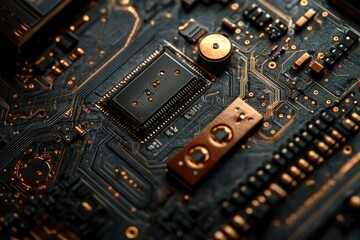 Poster - Close-up of a circuit board showcasing intricate details of its electronic components and pathways.