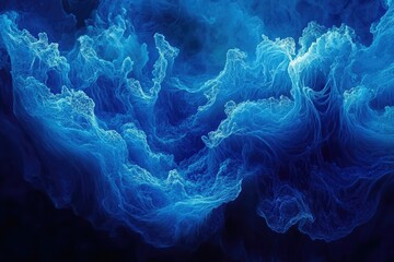 Poster - Abstract digital art depicting swirling, luminous blue waves resembling an ocean or cosmic nebula.