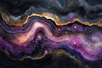 Aufkleber - Cosmic agate geode with swirling purple, gold, and black hues, resembling a nebula.