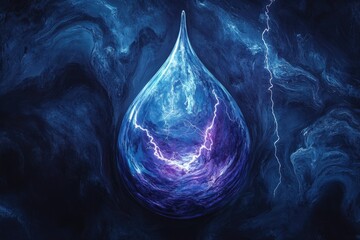 Poster - A mesmerizing digital art depicting a teardrop containing vibrant lightning bolts against a dark, swirling backdrop.