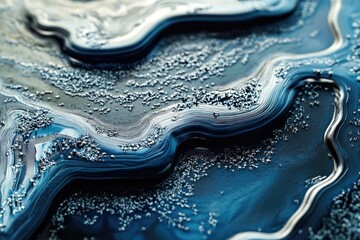 Aufkleber - Abstract image of swirling, deep blue liquid with silver glitter, resembling a celestial landscape.