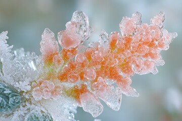 Poster - A close-up of a frost-covered leaf, showcasing intricate ice formations and delicate textures.