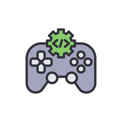 Wall Mural - Freelance game dev colored icons, minimalist vector illustration ,simple transparent graphic element .Isolated on white background