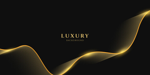 Wall Mural - abstract luxury with shining gold lines waves on black background. futuristic background of flowing 