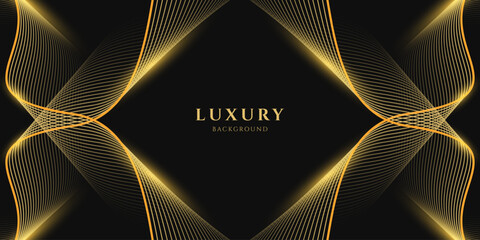 Wall Mural - abstract luxury with shining gold lines waves on black background. futuristic background of flowing 