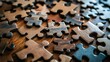 © arisa - wooden puzzle pieces on wooden background