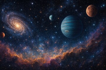 Wall Mural - vast cosmic universe with planets.