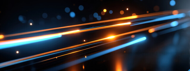 Wall Mural - abstract digital background with glowing blue and orange light streaks creating dynamic and futurist