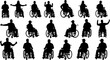 © Yseoud - Group people in wheelchair different ages in various poses vector silhouette set collection