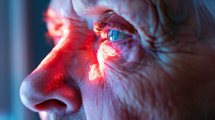 Aufkleber - This elderly person undergoes an eye examination focused on geroprotectors and longevity treatments.