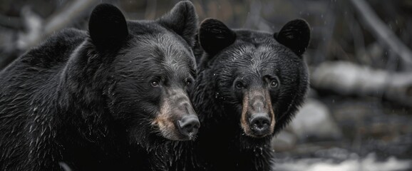 Black grizzly bears close up portrait 