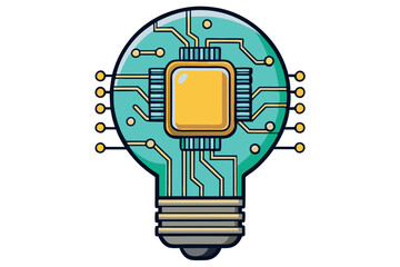 Wall Mural - digital light bulb symbolizing creativity, featuring a detailed circuit board, microchip, and techno