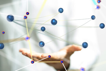 Poster - Global network. Blockchain. 3D illustration. Neural networks and artificial intelligence. Abstract