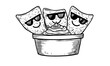 © Антон Сальников - In an isolated cartoon setting of modern retro playful Mexican tex mex food, crunchy snacks like nachos chips surrounding a bowl of salsa display joyful expressions, evoking a retro funky party