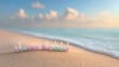 © Mirivox - Lit birthday candles spelling 'Happy Birthday' on a sandy beach at sunset, symbolizing celebration, joy, and relaxation