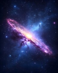 Wall Mural - A vibrant nebula, swirling with purple and blue hues, emits a radiant core, surrounded by scattered stars in a deep space setting