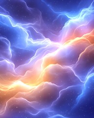 Wall Mural - Abstract cosmic art depicting swirling, luminous blue and orange energy, resembling nebulae or lightning within a starlit backdrop