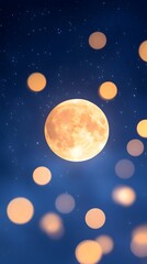 Wall Mural - Full moon glowing brightly against a starry night sky with out-of-focus lights