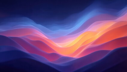 Wall Mural - abstract waves of vibrant blue, purple, and orange colors blend smoothly, creating a glowing, layere
