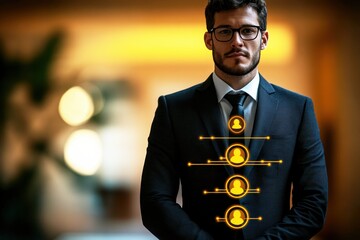 Wall Mural - businessman in suit with digital connections illustrating networking and professional growth in mode