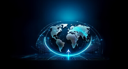 Wall Mural - a glowing digital globe, encircled by technological elements, showcases global connectivity and data