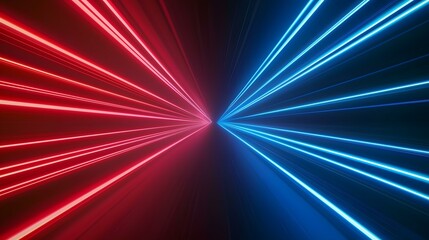 Wall Mural - the image contains vibrant red and blue neon lines converging at a central vanishing point, creating